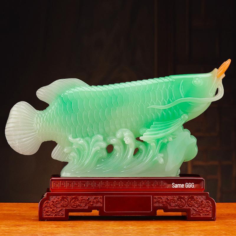 Golden Wealth Dragon Arowana Resin Ornament - Home & Office Decor Gift.