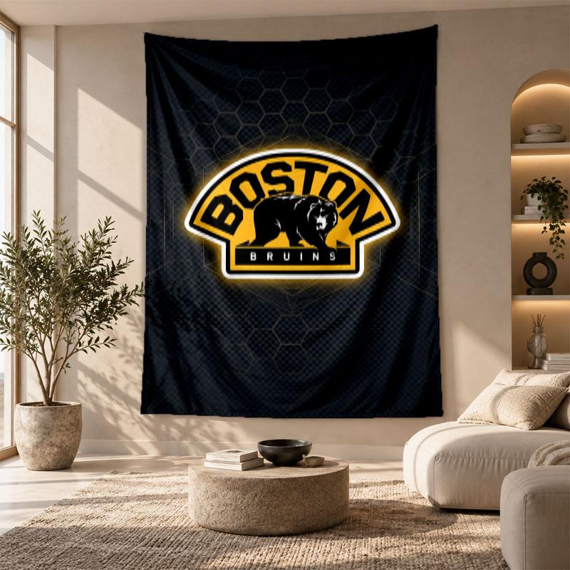 Arazzo Decorativo, Arte da Parete Stampato Boston Bruins, Appeso a Parete Leggero per Sfondo Camera da Letto