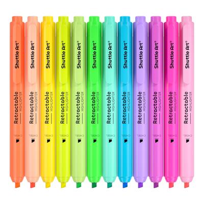 Highlighter Pastel Neon Chisel for Diary Card SNS Pens, 12-Pack, Retractable, & Colors, Soft, Vibrant, Water-Based, Tip, Quick-Drying,