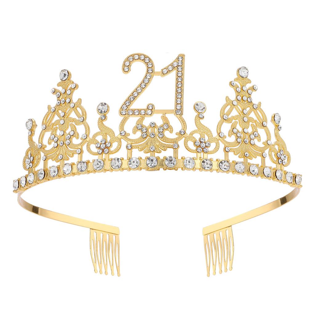 Fashion Alloy Digital Crown With Diamond Tiara 18Th Birthday Party Pearl Alloy Headband