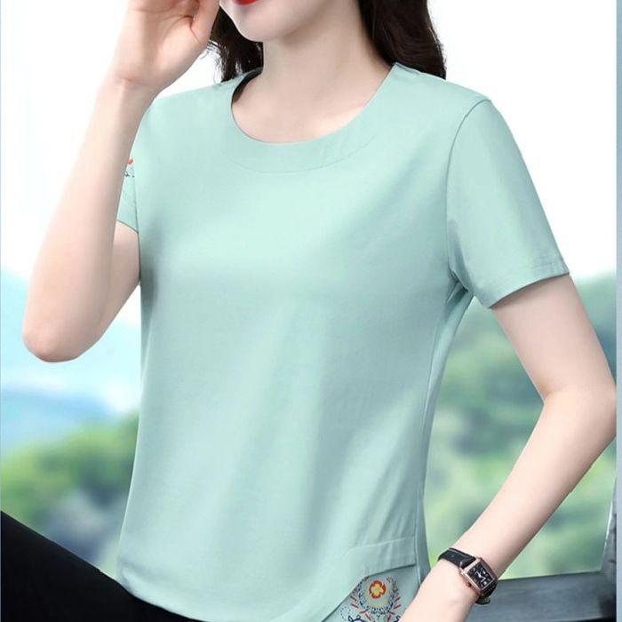

Large size loose casual short-sleeved t-shirt women s summer new top fashion embroidery splicing design t-shirt M світло-синій колір
