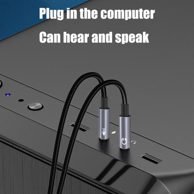 2 Function 3.5mm Headphone and Microphones Splitter Adapter, Braided Cable for Speakers, Desktops, Laptops, Consoles