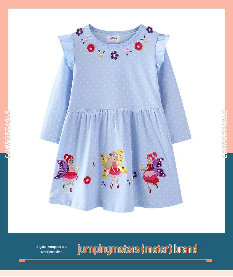 European Style Girls' Polka Dot Princess Dress - Autumn Embroidered Long Sleeve Skirt