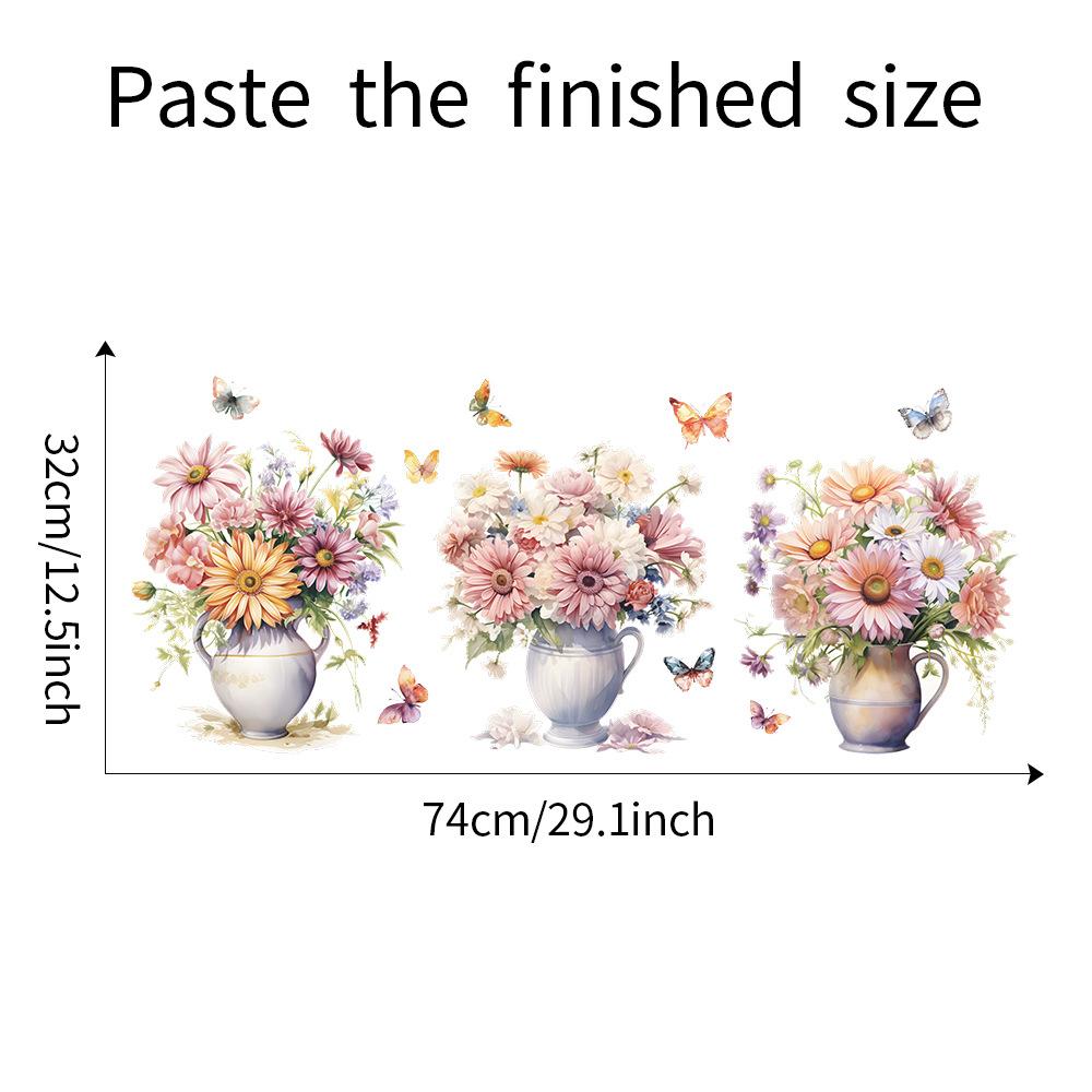 Watercolor Vase Butterfly Wall Sticker Self-Adhesive for Bedroom Headboard Living Room Wall Decoration