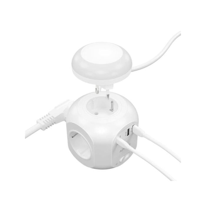 AISENS - ASPS-2A1CLPQ02-W - Multifunksjonell med 4 stikkontakter + 1Xusb-C 20 W Pd3.0, 2Xusb-A 18 W Qc3.0, Nattlys 1,8 m, Hvit