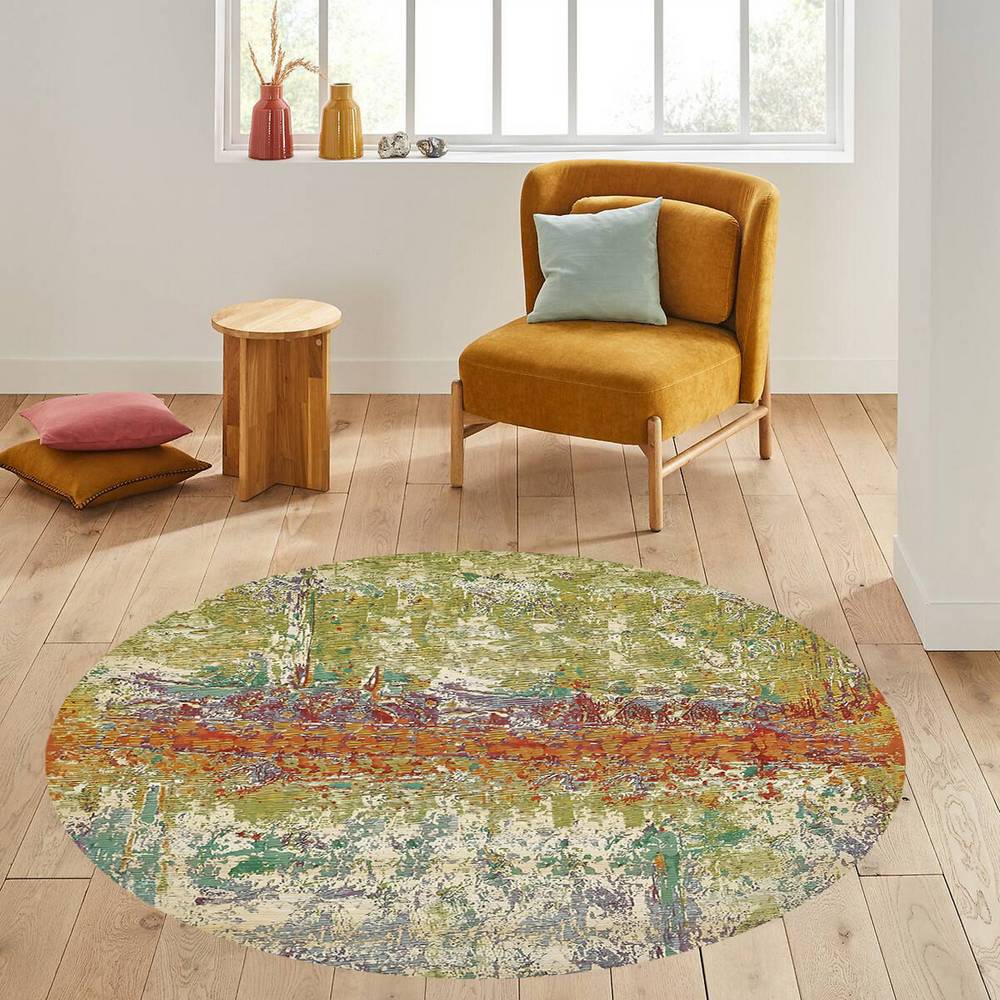 

Домашний моющийся круглый ковер с принтом Eliana LNA7177 100x100 зелёный