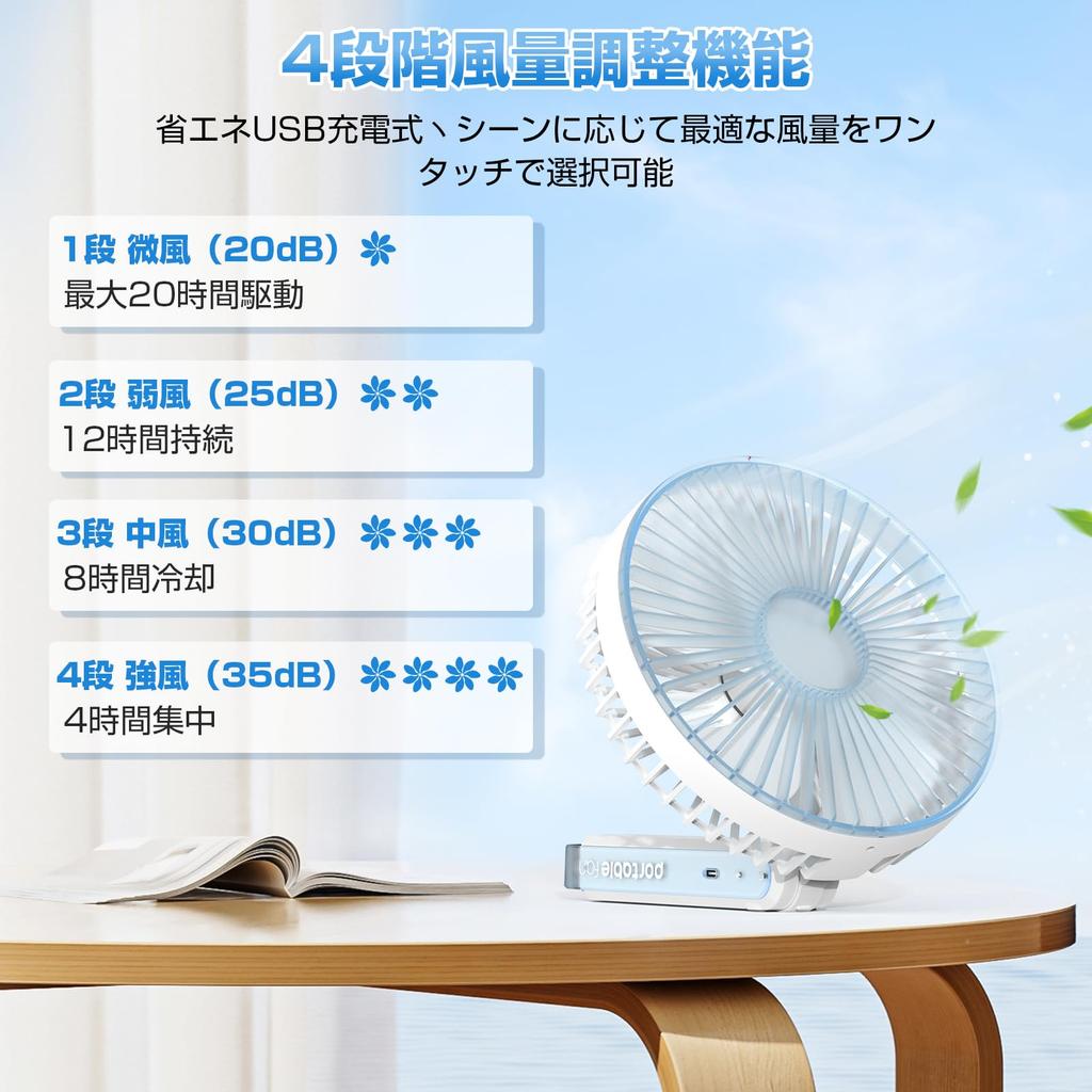 Compact Tabletop Fan Widest Airflow Portable Fan Compatible with Handheld Slim Angle 4 Airflow 6000mAh Rechargeable Mini Fan for and Heatstroke