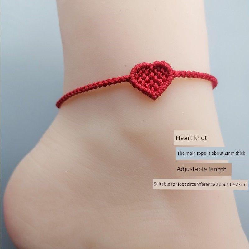 

Браслет на ногу из красной веревки ручной работы Год рождения Сердце Браслет-цепочка на запястье Деньги Узел Жуи Удача Четырехлистный клевер Цепочка на ногу