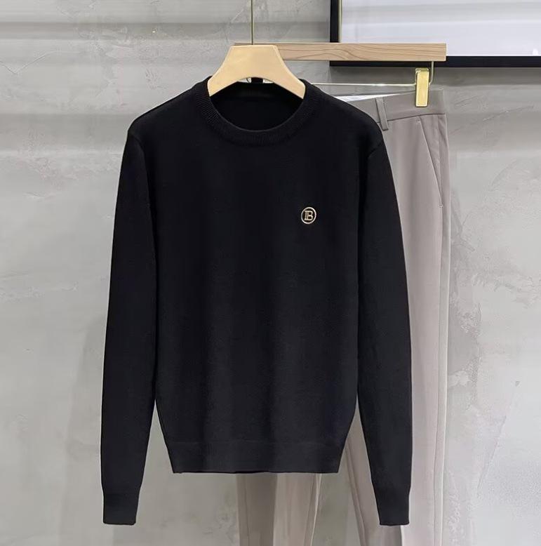 Men s Slim Fit Luxury Core-Spun Yarn Round Neck Sweater - Solid Color, Long Sleeve, Embroidered Casual Knitwear XXXL