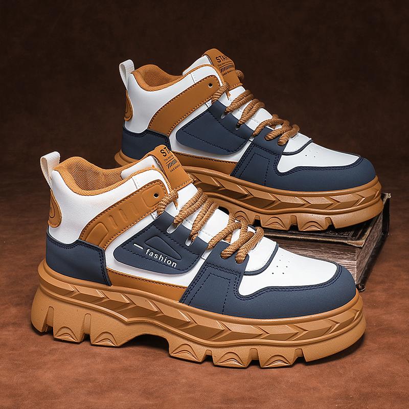 Fashion Trendy Men's Shoes Autumn Style British Fashion Retro Contrasting Casual Wear-resistant Men New Thick Soled Workwear Shoes 2024