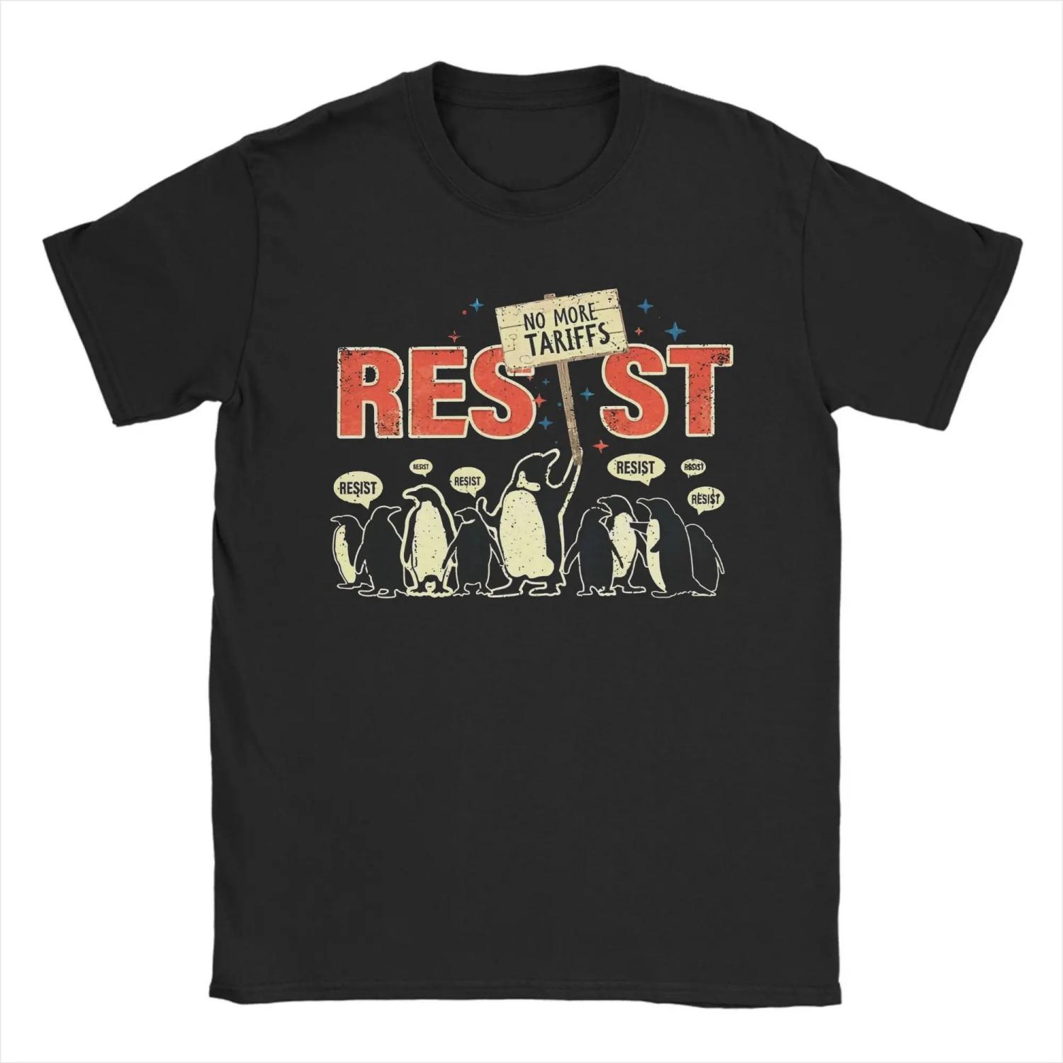 

Повседневные футболки Resist Penguin No More Tariffs для мужчин с круглым вырезом из хлопка, забавная футболка с коротким рукавом, оригинальные топы XXXL чёрный