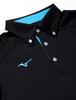 Mizuno Training Wear Polo Short Size S Shirt, Button-Down, Sleeve, Moisture-Wicking, Quick-Drying, Black/Diva Blue,
