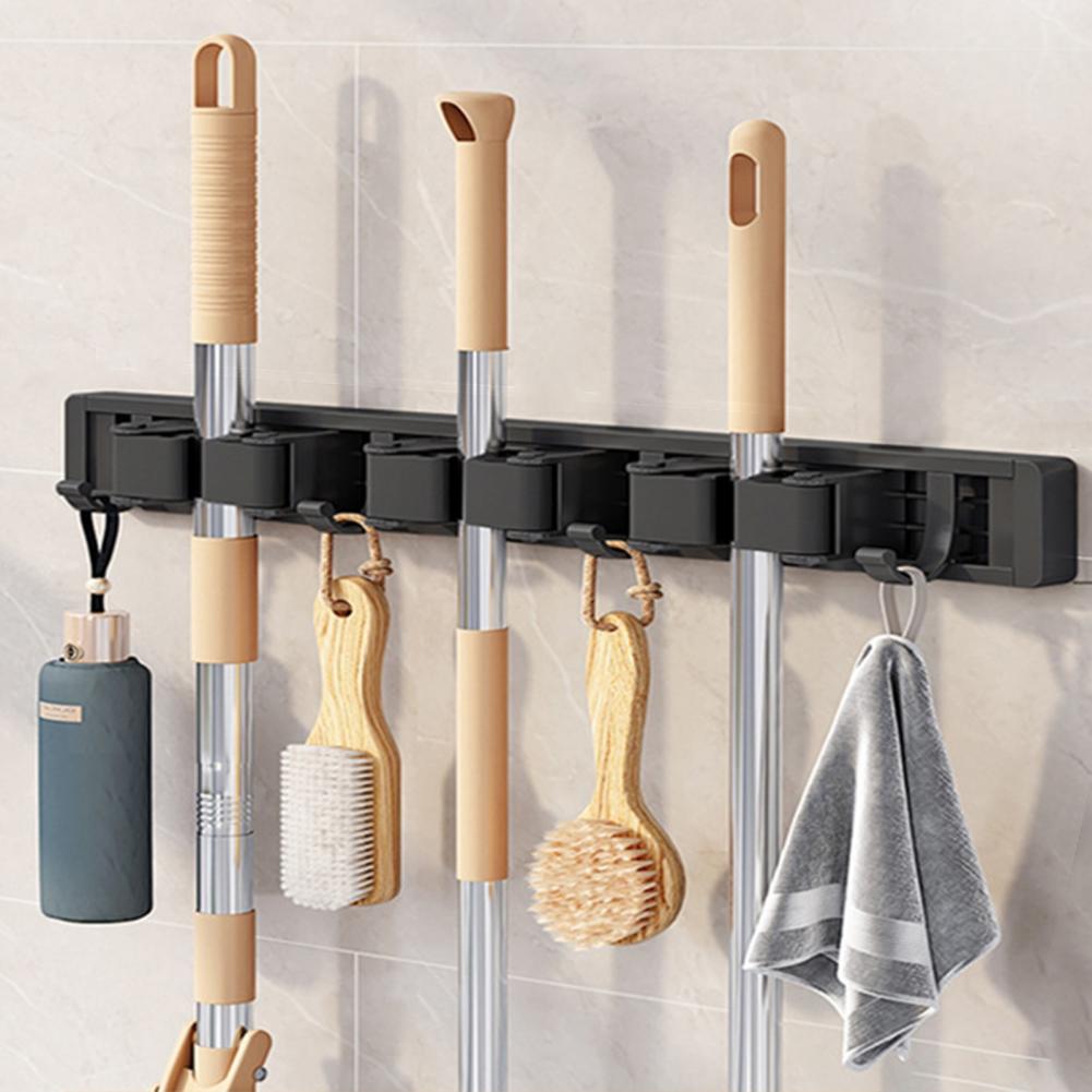 Rust-proof Broom Hook Adjustable Wall Mounted Broom Rack with Strong Load-bearing Capacity Easy Installation Mop Hook Versatile