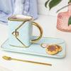 Blue and Gold Quilted Mug Handbag with Plate Spoon