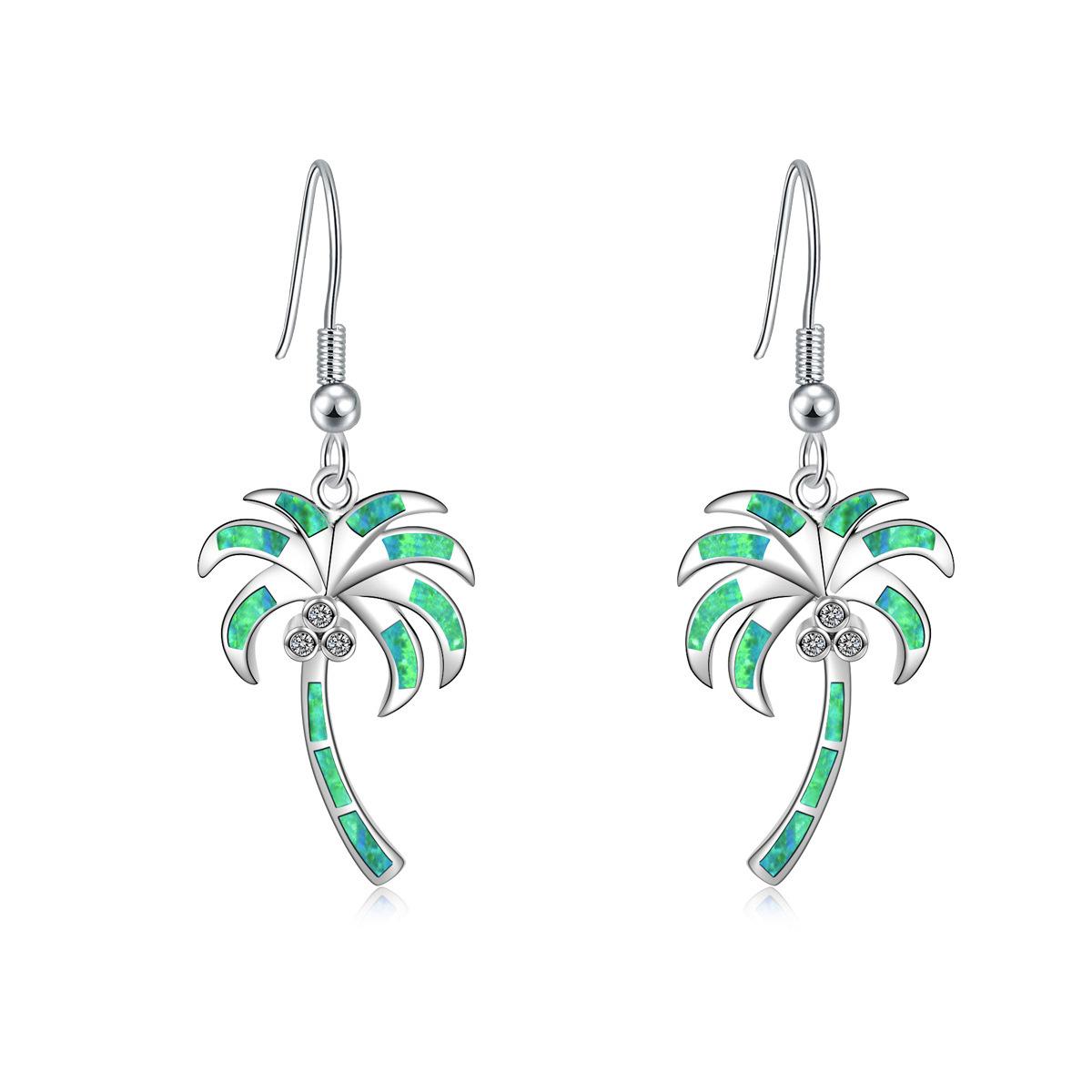 Hawaiian Wind, Green Coconut Opal Palm Earrings 2026 Fashionable and Trendy Exquisite Inlaid Zircon Jewelry Earrings зелёный