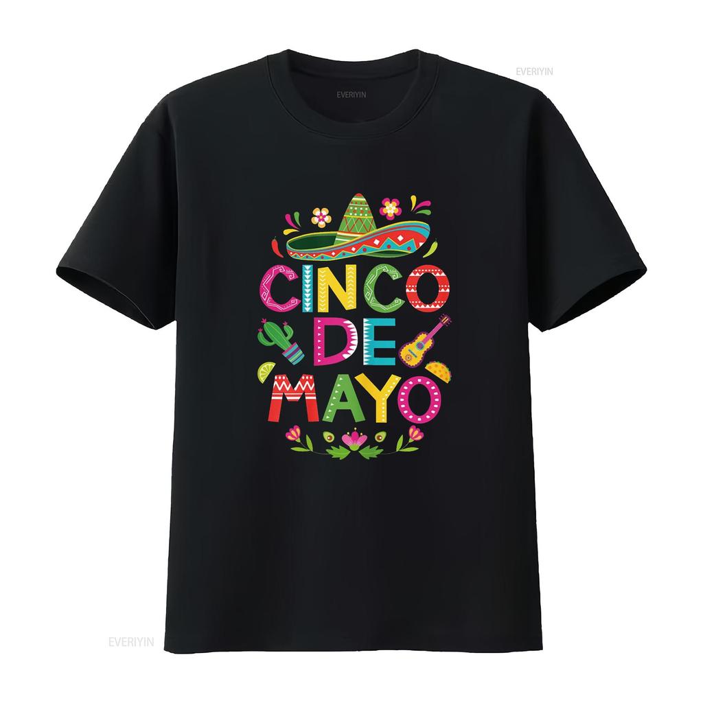 Cinco De Mayo for Womens T Shirt Kids Mexican Fiesta Cactus Black vintage Washed Stretched homme fashion Stylish Breathable