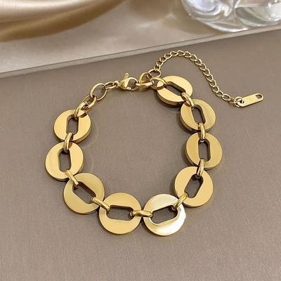 Bracelet Chaîne Patchwork Cercle Creux Brillant pour Femmes Exquis Bracelets en Acier Inoxydable Plaqué Or Bijoux Imperméables