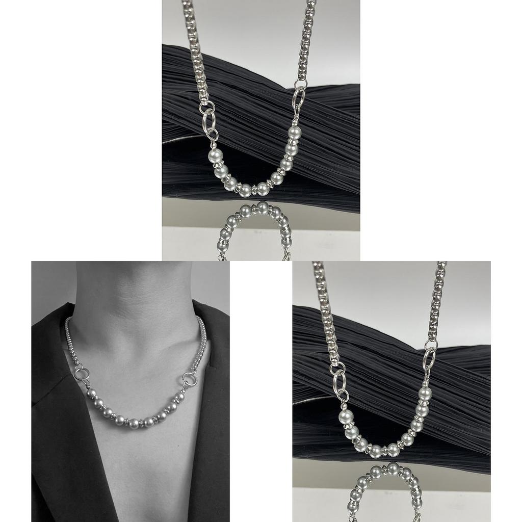 Stainless Steel Pearl Bead Necklace With Geometric Design For Men And Women