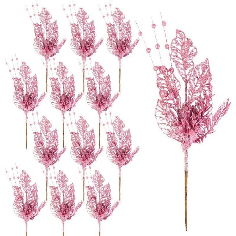 16.5in Navidad Christmas Tree Decoration Artificial Glitter Stems Xmas Tree Hanging with Flower Wreath Gift New Year Home Decor