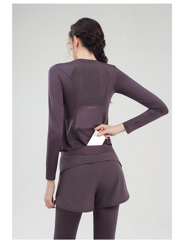 Women's Quick-Dry Yoga Sportswear Set with Long Sleeve Top and Back Pocket for Running