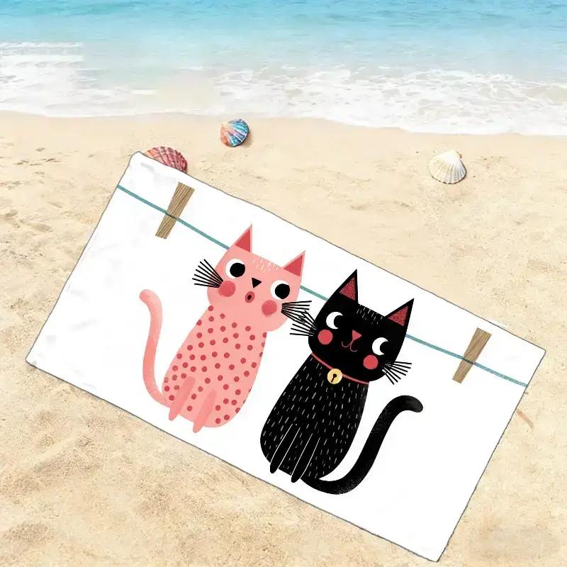 1pc Pet-Friendly Social Day Theme Beach Towel, Cute Pet Day Beach Towel, Parkour Cat Hanging Action Area, Cat Museum, Cat-Themed