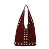 Pu Waterfall Bucket Bag With Metal Rivets For Street Style Fashion