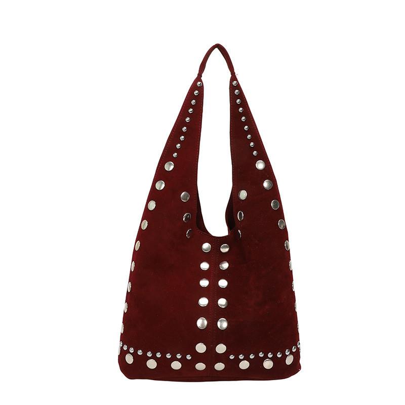 Pu Waterfall Bucket Bag With Metal Rivets For Street Style Fashion