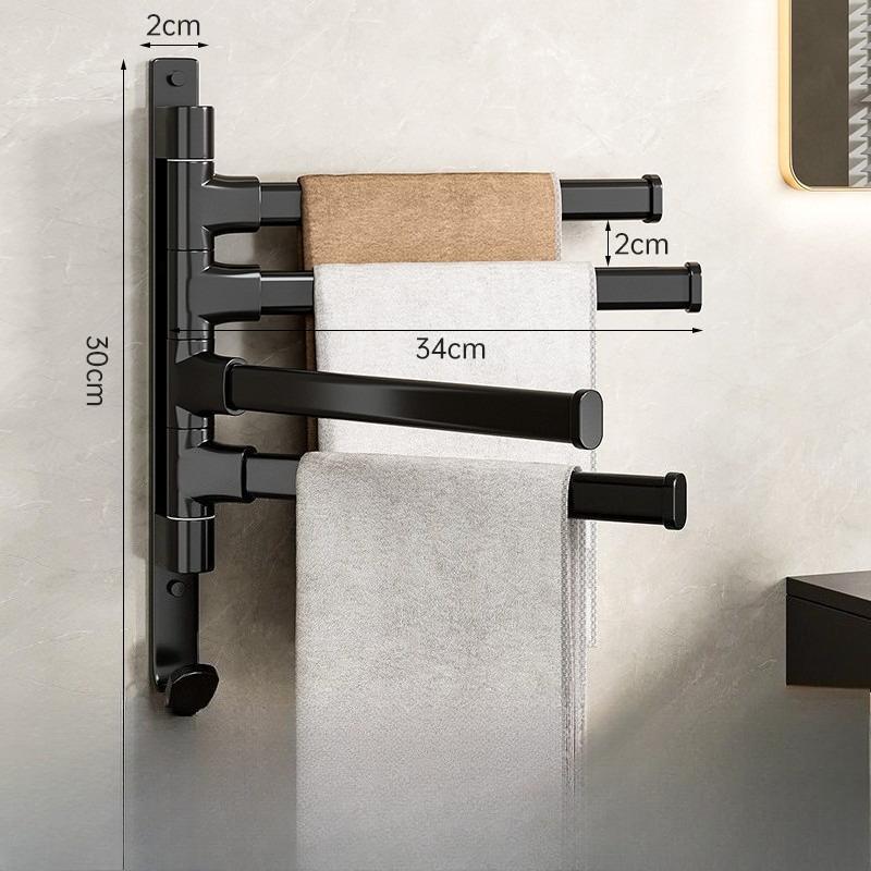 Bathroom Rotating Towel Bar Folding Movable Towel Rack No Punching 304 Stainless Steel Bathroom Rack Four Bars