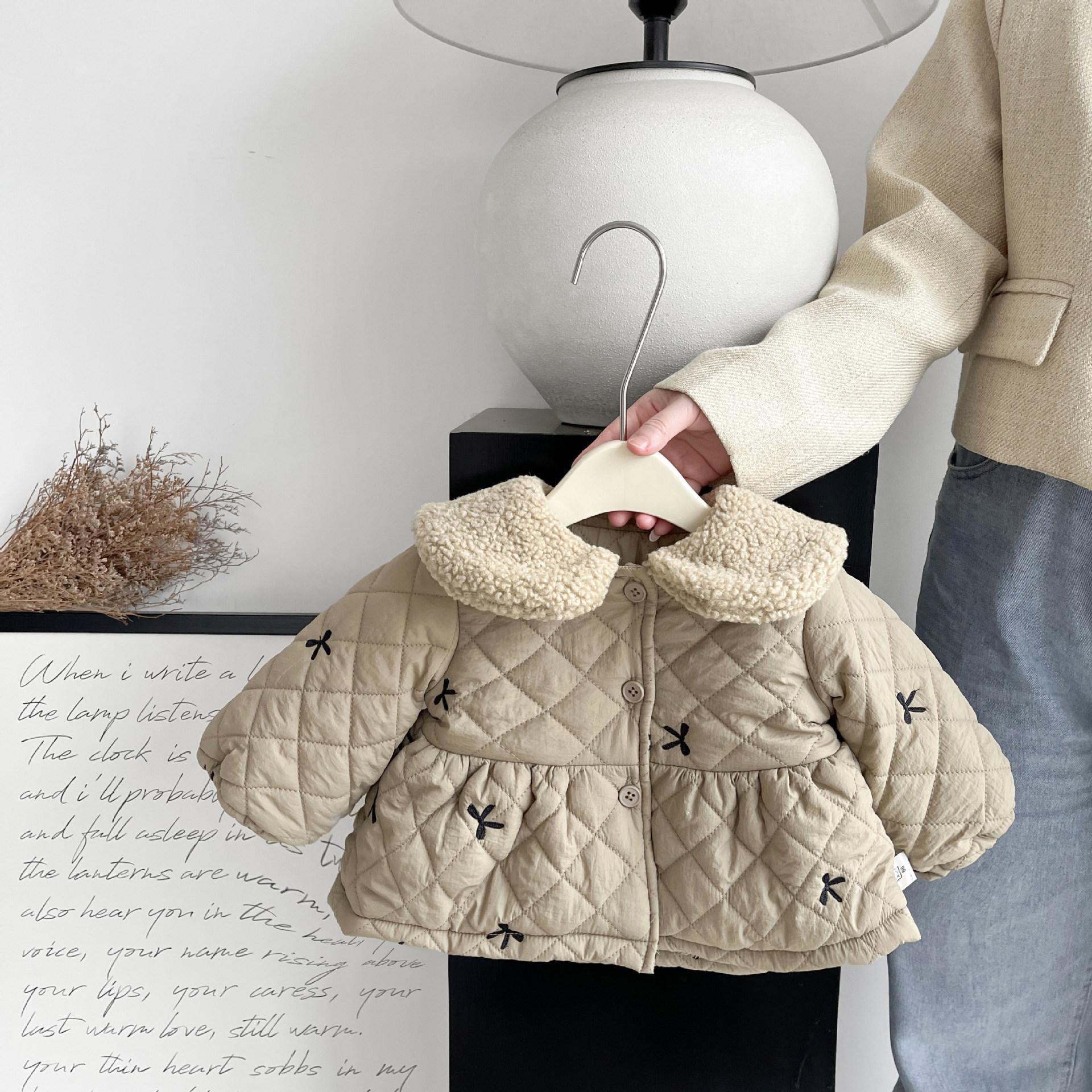 

Хлопковое пальто с флисовой подкладкой для девочек в корейском стиле, зимняя одежда, хлопковое пальто с застежкой-молнией для девочек в западном стиле, утепленное хлопковое пальто для детей 100 хаки