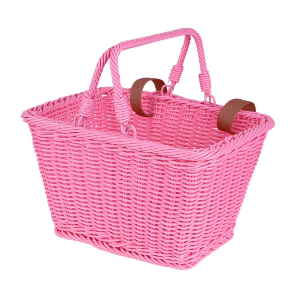 Kids Bike Basket Woven Basket with Handles with Strap Buckle Bicycle Basket