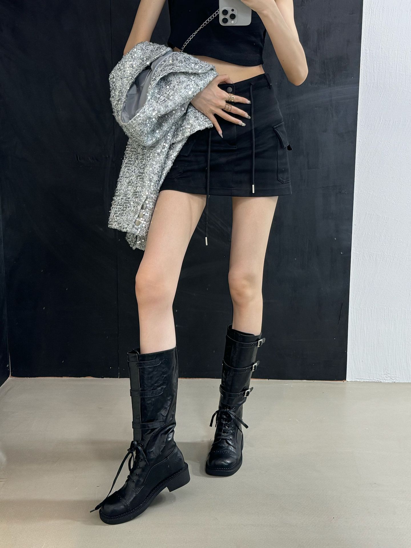 

New spot brown but knee boots women s 2025 new retro leather western cowboy boots American punk 40 чёрный