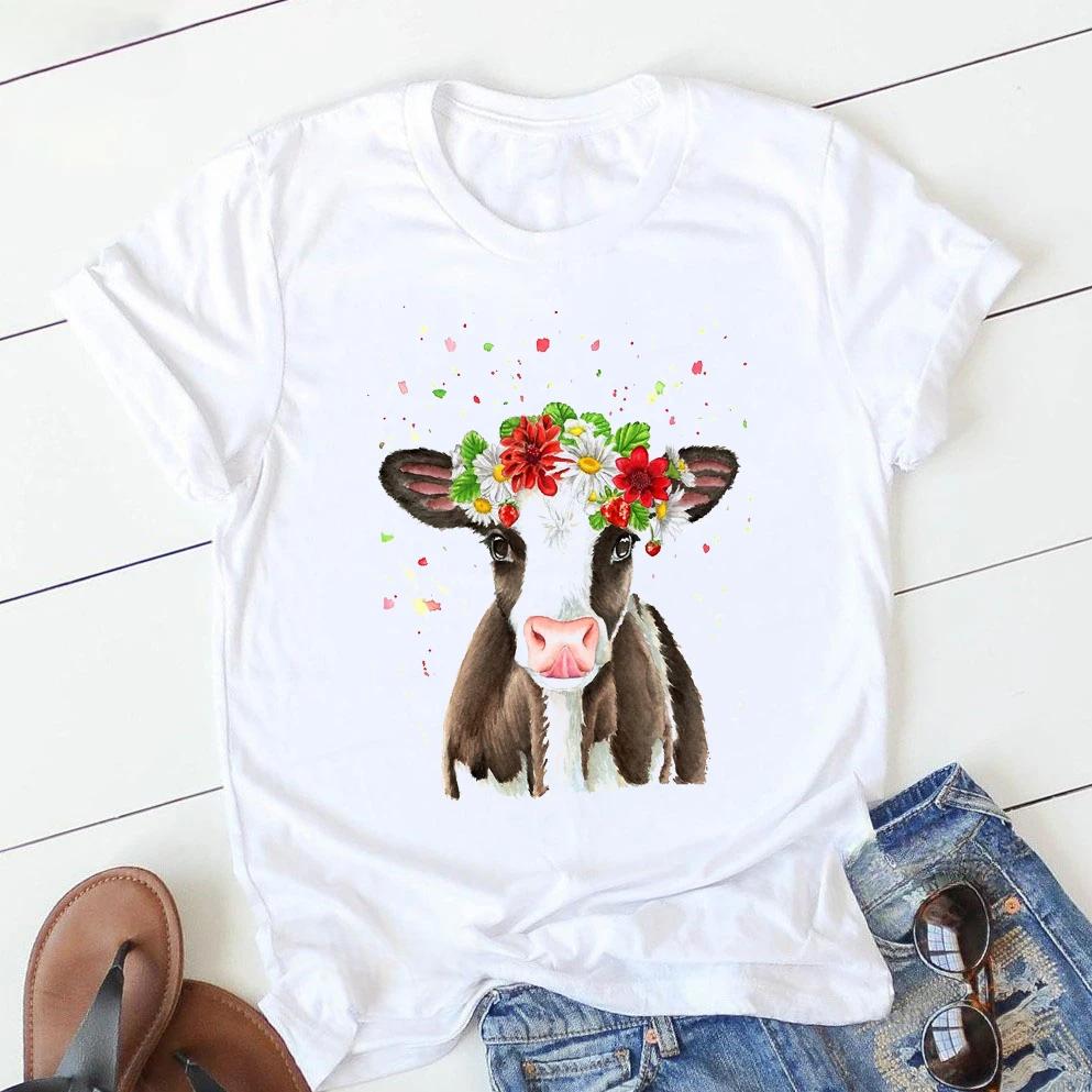 Buntes Löwe/Giraffe/Zebra/Katze/Vogel/Kuh Blumen 3D-Druck T-Shirt Damen Sommer Mode Oberteile T-Shirt