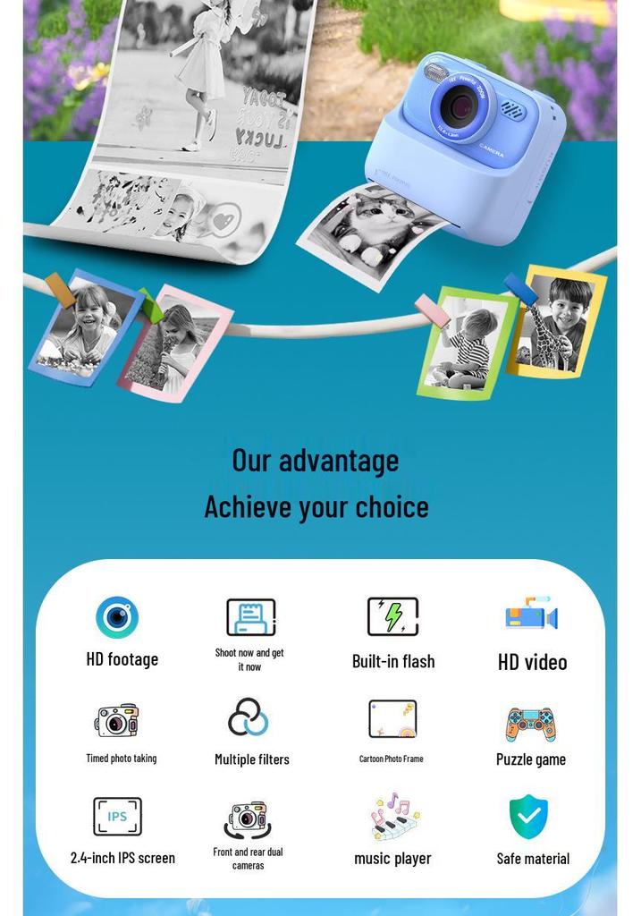 Instant Print Kids' Mini Digital Camera with Video Recording
