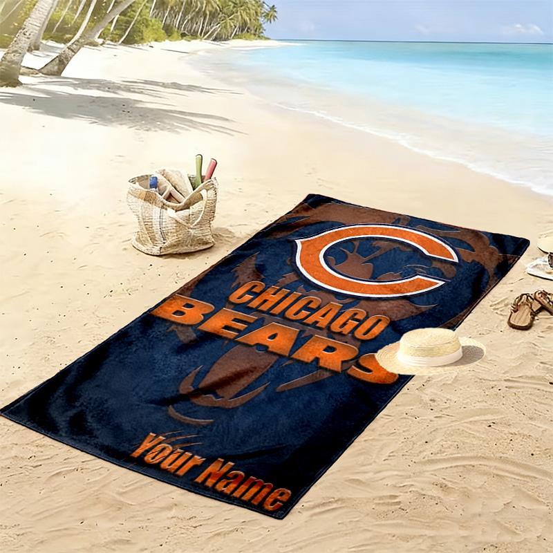 Name Custom Chicago Bears Print Beach Towel, Large Soft Quick Dry Towel for Beach Camping Swimming