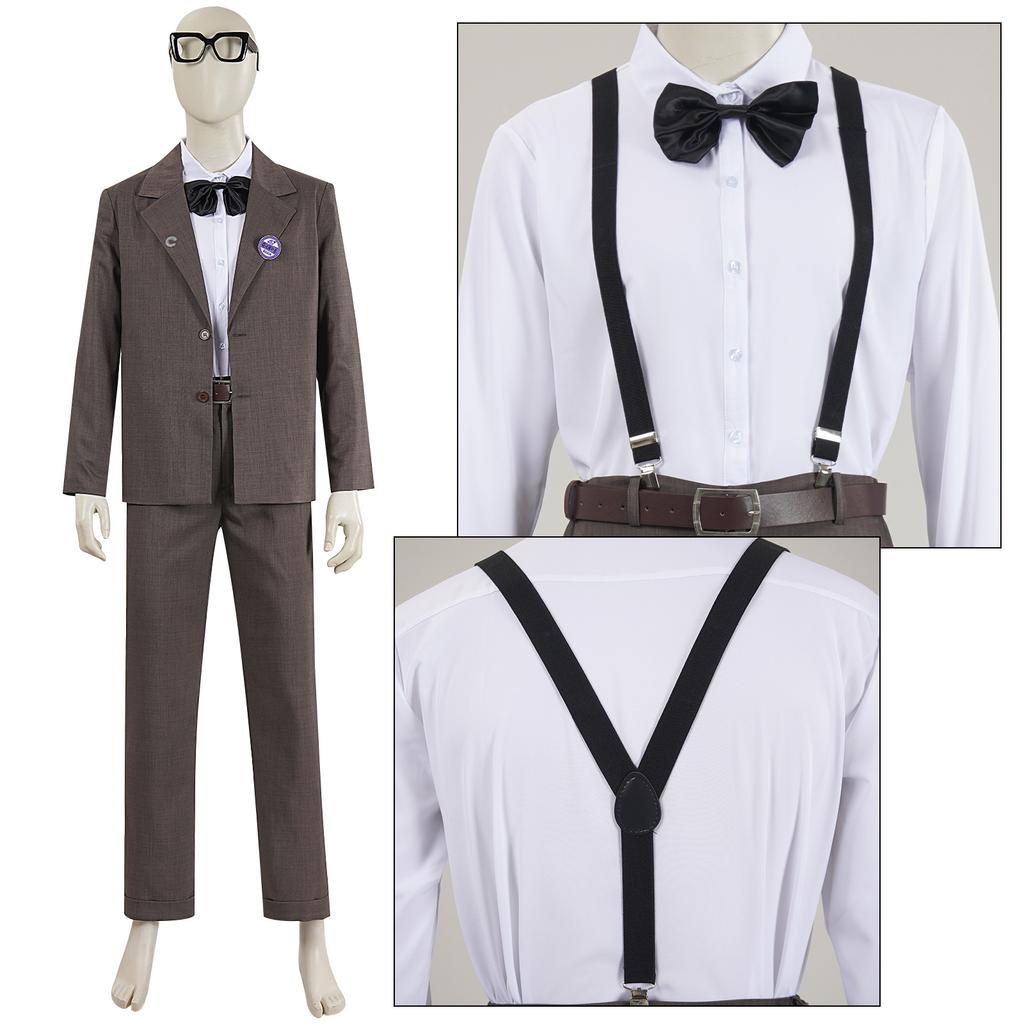 Carl Fredricksen Full Suit Cosplay Set, Up Elderly Character Stage Outfit with Glasses