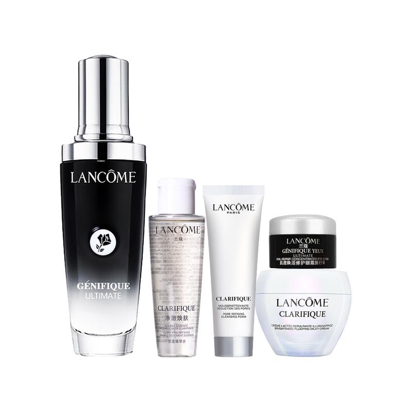 Жидкая эссенция Lancôme Маленький черный флакон эссенция 50 мл + Вода «Аврора» 50 мл + очищающее средство 50 мл + крем для лица 15 мл + сияющий крем для век 5 мл без подарочной упаковки чёрный