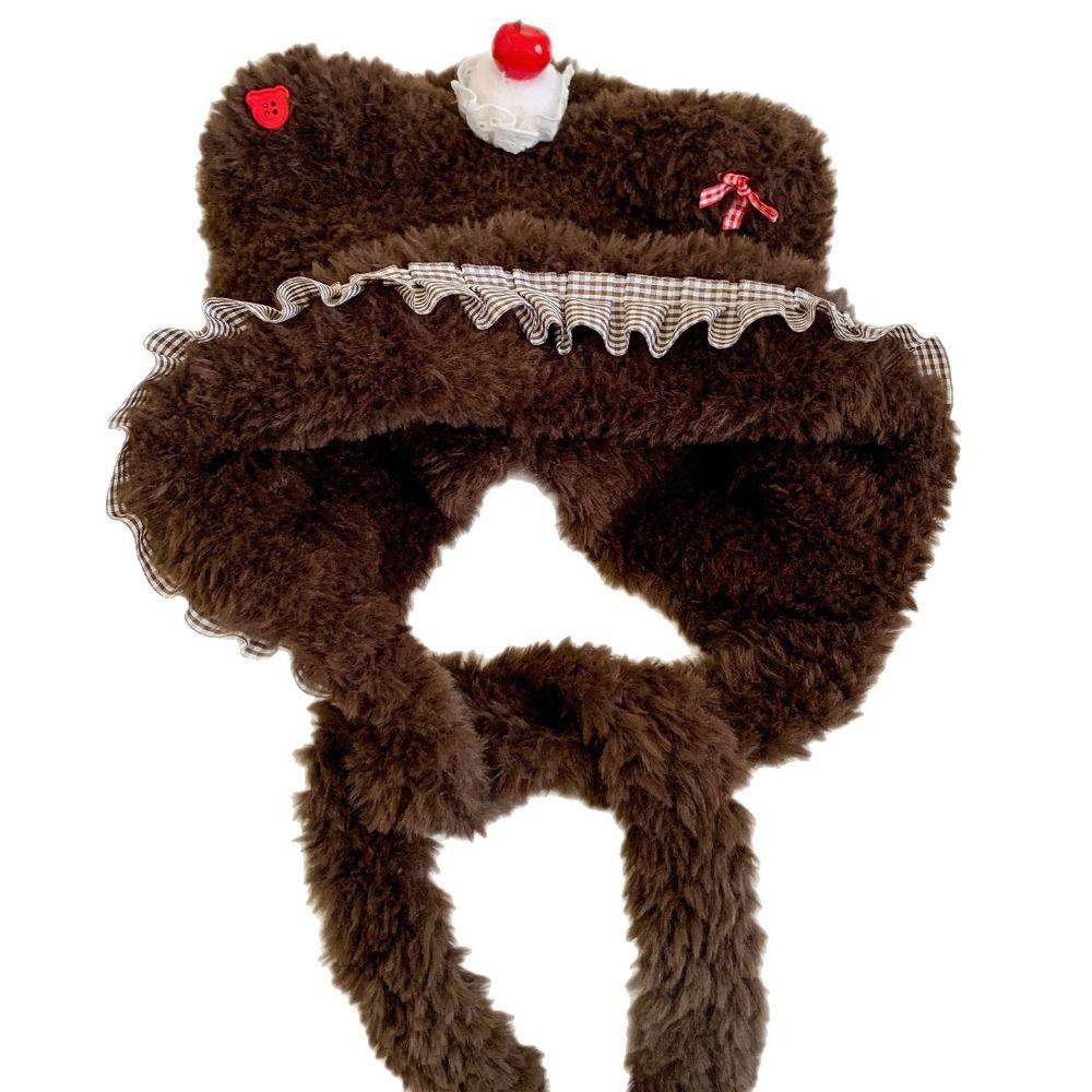Warm Thick Plush Knitted Hat Cherry Bow Pullover Hat Cute Beanies Hat Winter Outdoor