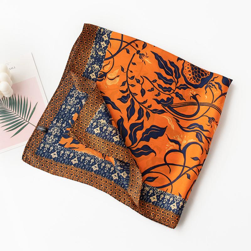 Small Floral 70 Small Square Scarf Women's High-end Scarf Fashion Commuter Printing Simulation Silk Scarf