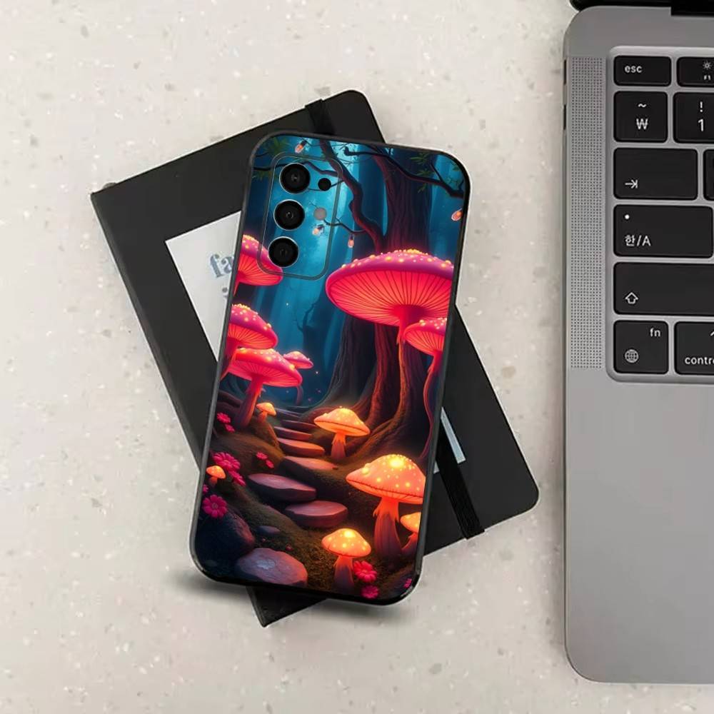 Trippy Plant Mushroom Case For Samsung Galaxy A73,72,41,J7,22,Note,31,8,9,52,71,53,32,Soft Black Silicone Cover