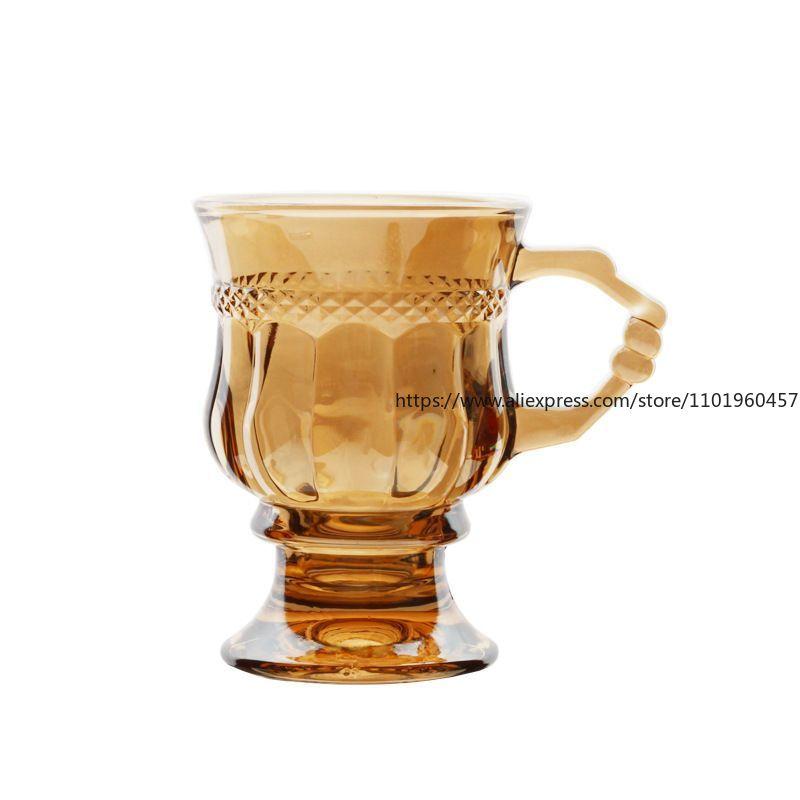 3PCS Amber Glass Cups Vintage European Style Cute Design for Tea Black Tea Milk Tea Wine Drinks