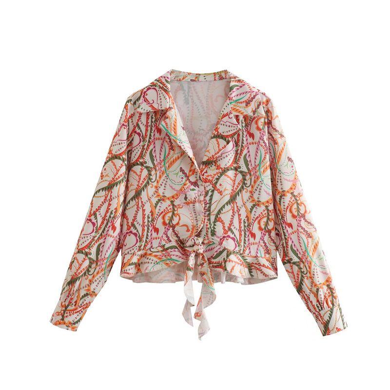 Kaslead New Women Clothes Western Style Fashion Knot Decoration Print Shirts Culottes 4437086 4886072