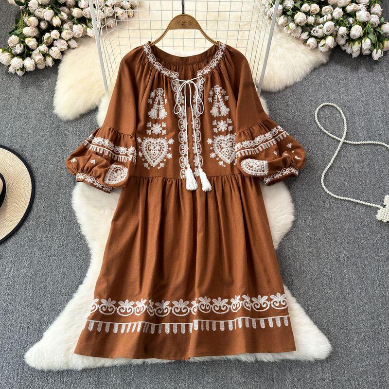 

Dali Erhai Photography Skirt Yunnan Lijiang Travel Wear Women s Clothing Bohemia Beach Dress Ethnic Style Brown One size
