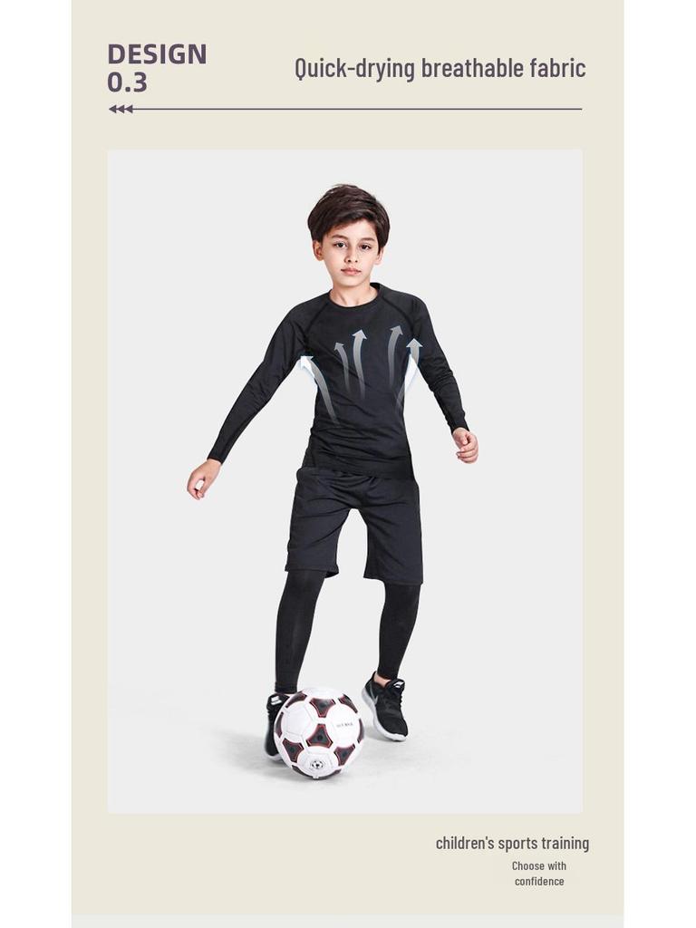 Kids' Sports & Fitness Set: Quick-Dry Basketball, Soccer, Outdoor Training Base Layer & Warm Tight-Fit Suit for Boys