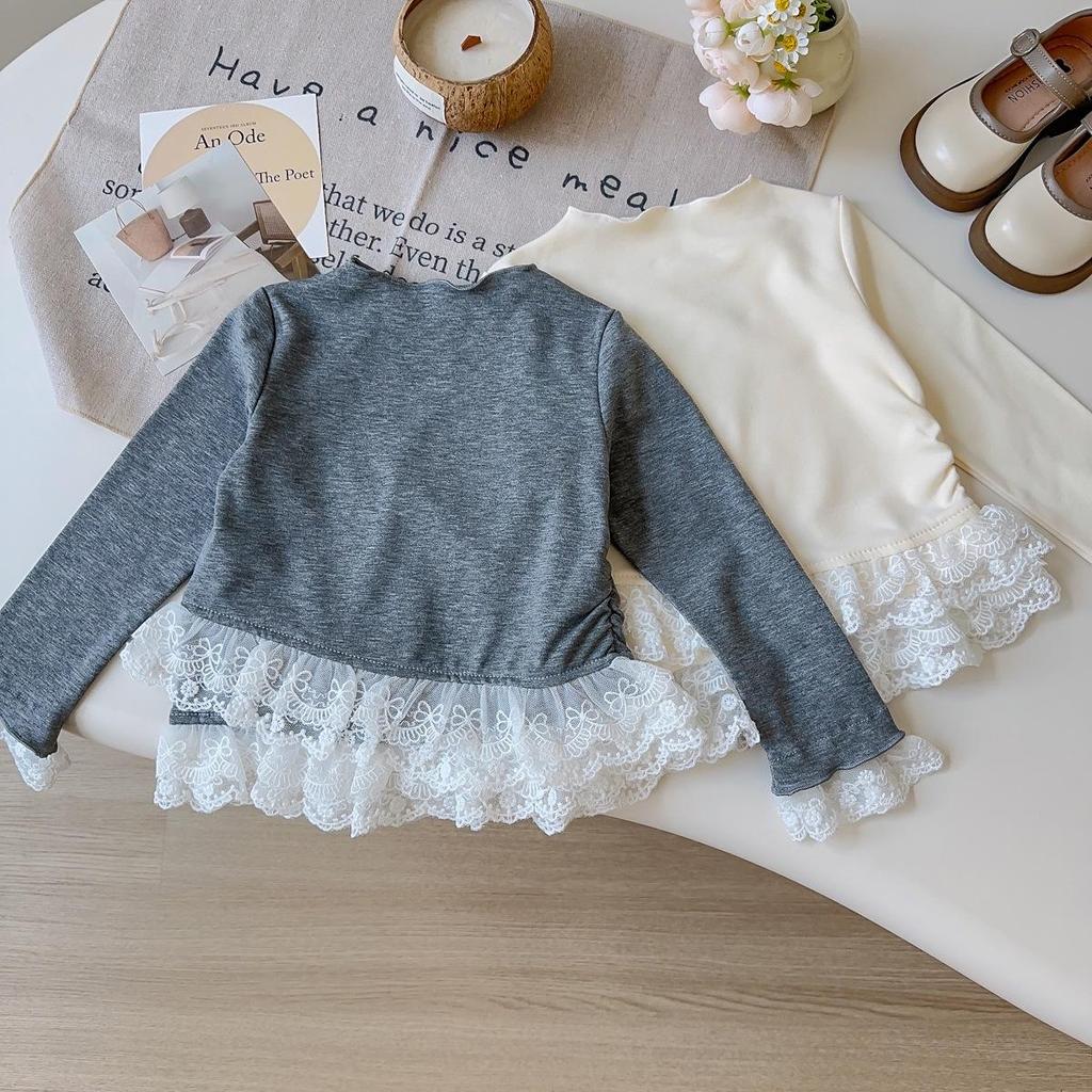 Girls' Korean Style Long Sleeve Lace Trim Top - Spring/Fall Fashion BQB009