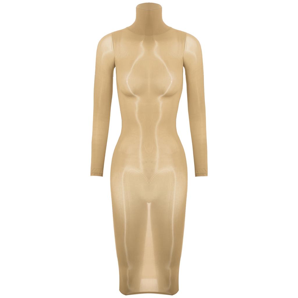 Womens Glossy Bodycon Lingerie Dress High Stretch Fabric Nightclub Attire