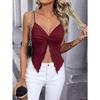 Women's V Neck Thin Spaghetti Strap Front Twist Cutout Ruffle Hem Cropped Camisole Summer Sexy Sleeveless Casual Tank Top