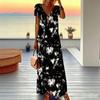 Women Plus Size V Neck Short Sleeve Maxi Dress Gradient Pink Leopard Print Loose Summer Beach Long Dress