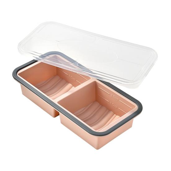 

Silicone Food Storage Container with Lid Reusable Freezer Lunch Box Tray Divided Meal Prep Container for Kitchen S розовый