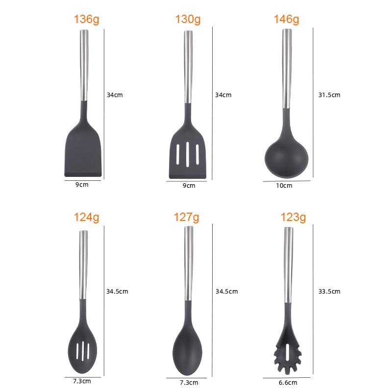 6Pcs Kitchen Cookware Silicone Kitchenware Non-stick Cooking Tools with Holder Spatula Spoon Ladle Egg Beaters Shovel Utensils Set
