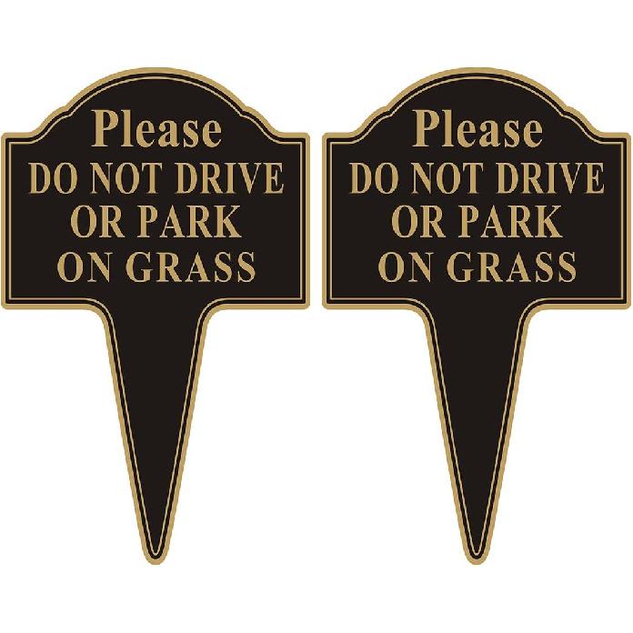Do not Drive or Park on Grass Sign, Yuntarda 2-Pack 10”x14” Double Sided Stay Off Grass Sign with Integrated Stake Rust-free Aluminum Yard Sign